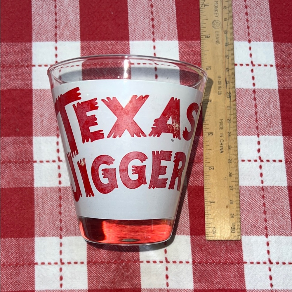 Vintage Red and White Texas Jigger Glass